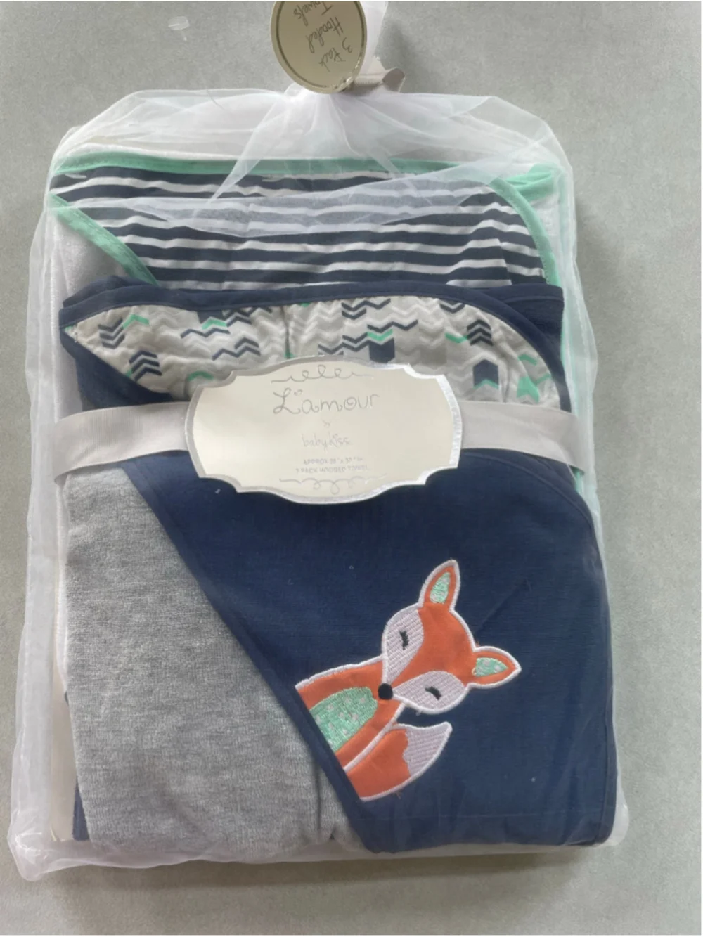 Unisex L'amour by babykiss 3-Pack Hooded Towels One Size Blue Grey